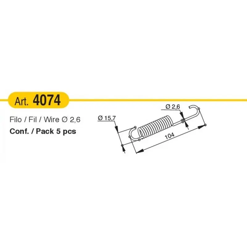 Molla a trazione con filo diam. 2,6 mm x L 104 mm | 5 pz. Subito Disponibile