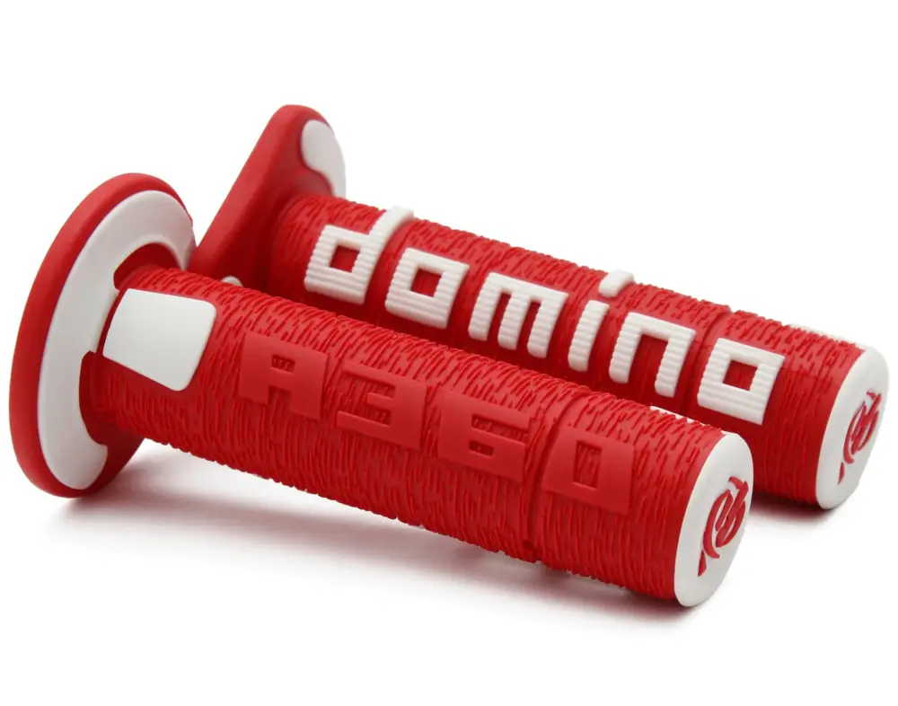 Ultimissimo Modello DOMINO Coppia manopole Off Road A360 120mm/123mm Rosso-Bianco, terminale chiuso