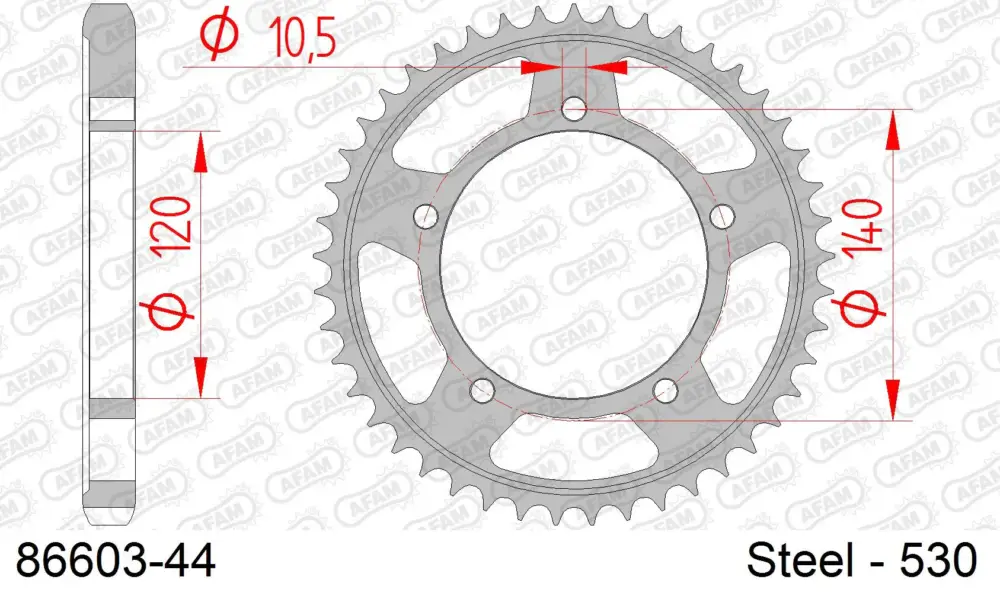 Reso Gratuito Corona AFAM 86603-44 in acciaio passo 530 TRIUMPH 1050 SE TIGER ABS 2010 -2013